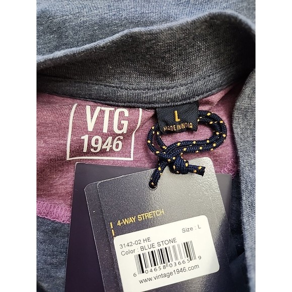 VTG 1946 Henley T-Shirt Mens L Blue Linen Cotton Poly Blend Short Sleeve NEW - Picture 3 of 7